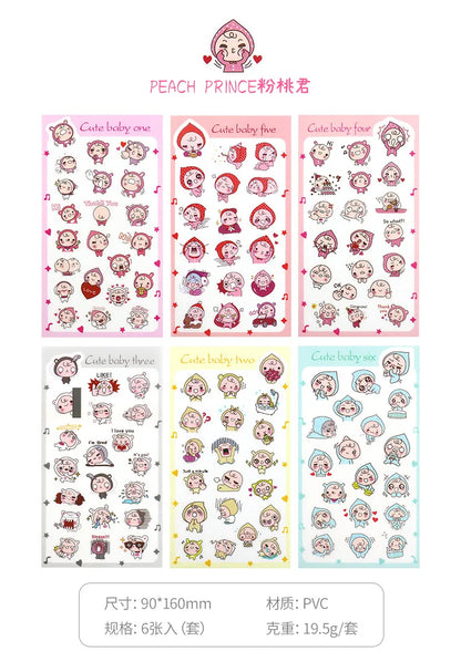 6Pcs/Lot Waterproof Cartoon Transparent Pvc Stickers DIY Hand Account Diary Decorative Stickers Kawaii Phone Cup Stickers