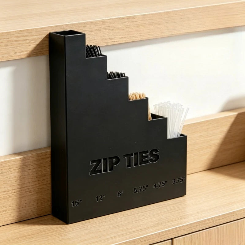 Heavy Duty 3D Printed Wall Mount Zip Tie Organizer, Multi-Size Cable Tie Storage Dispenser for Garage Workshop