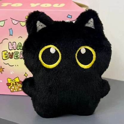 New Kawaii Big Eyes Cat Plush Doll With Scarf Black Cat Keychain Bag Pendant Cartoon Kitten Ornament Festival Gift For Friends