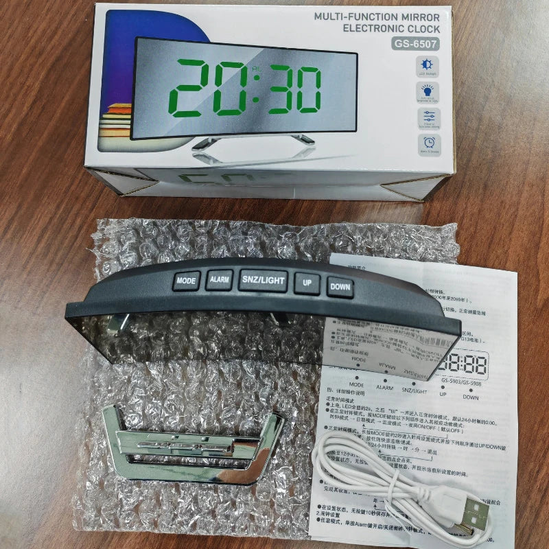 Electronic Alarm Clock Noiseless Design Digital LED Large Display Mirror Electronic Clock Digital Alarm Clock LED Mirror Clocks
