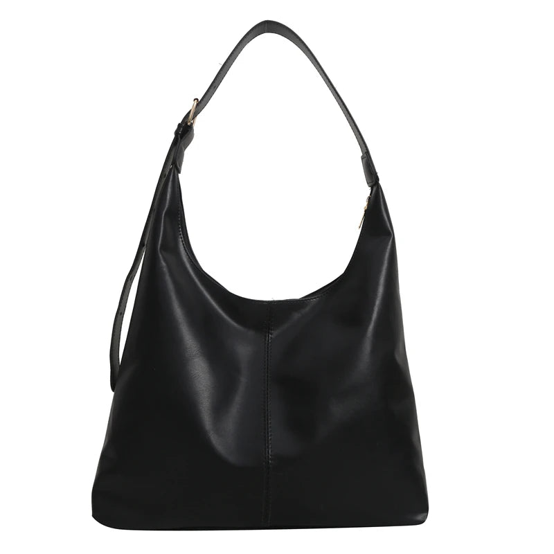 Trendy Casual Soft PU Women's Handbags Solid Color Large Capacity Female Shoulder Bag Retro Tote Bag For Commute Shopping