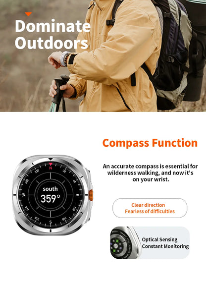 Smart Watch 8 Ultra 2025 Color Matching GPS Compass Smart Watch BT call NFC IP68 Waterproof 4GB Health monitoring Reduction 100%