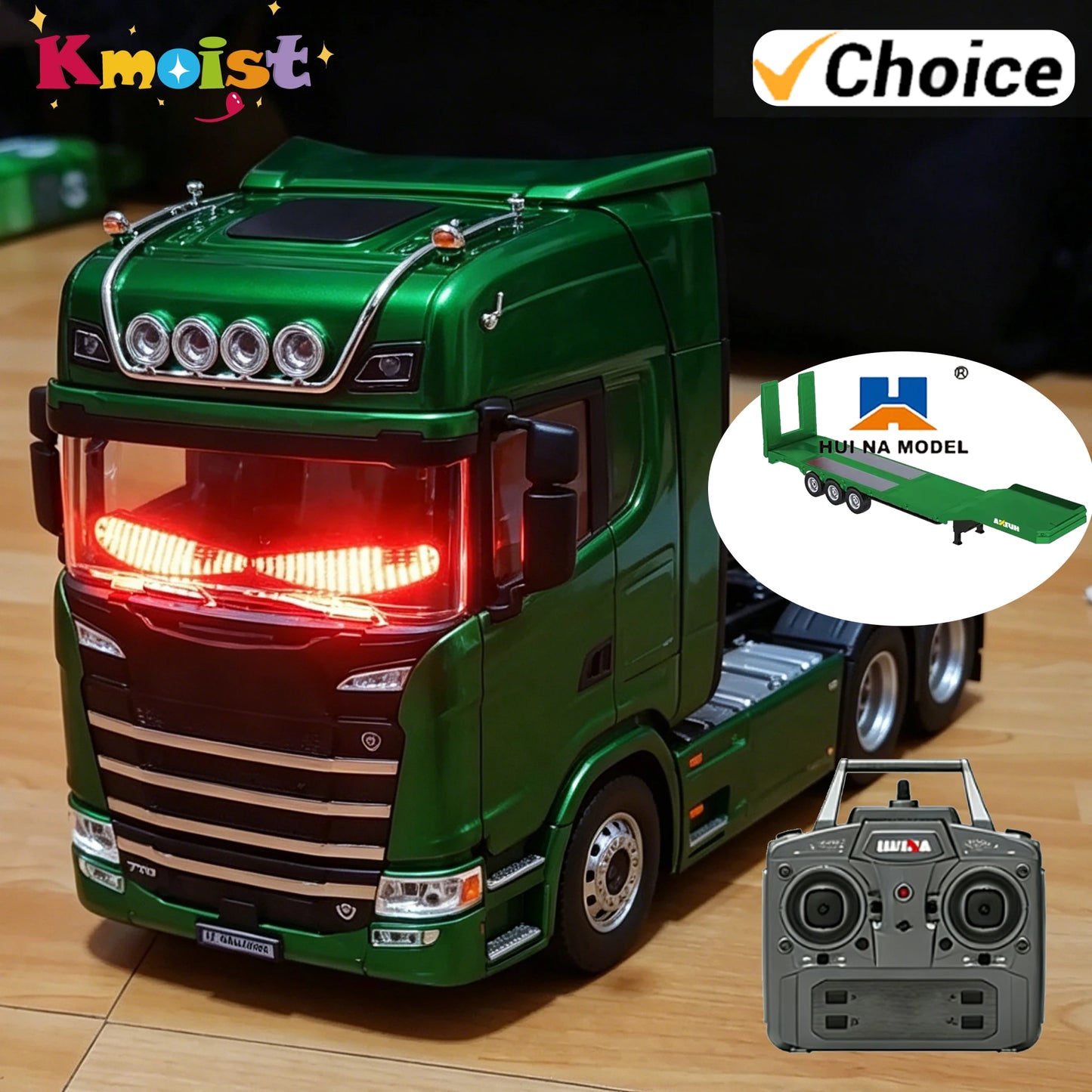 HUINA 1501 770S 1/18 19CH 2.4G RC Alloy Tractor Truck Engineering Trailer Truck with Light and Sound Toys for Boys Adults Gifts