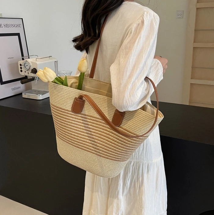 Straw bag bag women's summer inswind 2024 new beach seaside outdoor travel vacation large capacity shoulder bag