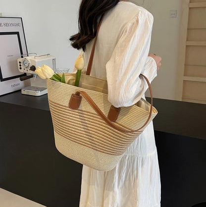 Straw bag bag women's summer inswind 2024 new beach seaside outdoor travel vacation large capacity shoulder bag