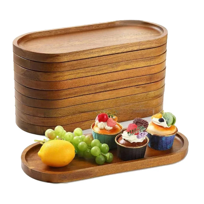 1PC Wooden Serving Trays Oval Wood Tray Platters for Serving Food Dishes Dinner Plates Solid Wood Round Dessert Plate