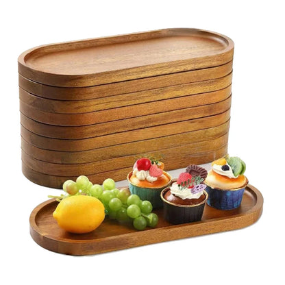 1PC Wooden Serving Trays Oval Wood Tray Platters for Serving Food Dishes Dinner Plates Solid Wood Round Dessert Plate