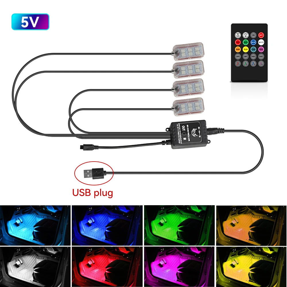 Car Foot Light Ambient Light Atmosphere Decorative Lamp RGB Decorative Lamp LED Car Interior Remote APP Control