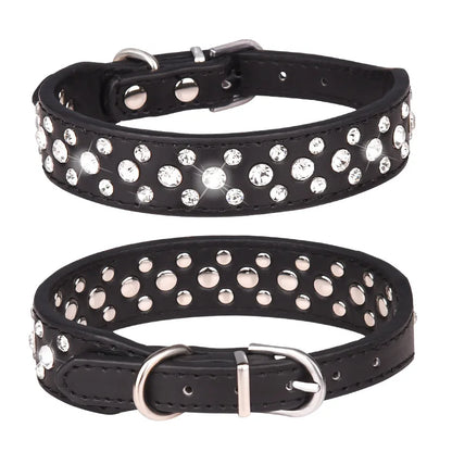 Pet collars for small dogs, pet collars, rhinestone PU collars for cats and dogs, adjustable to prevent pets from being lost