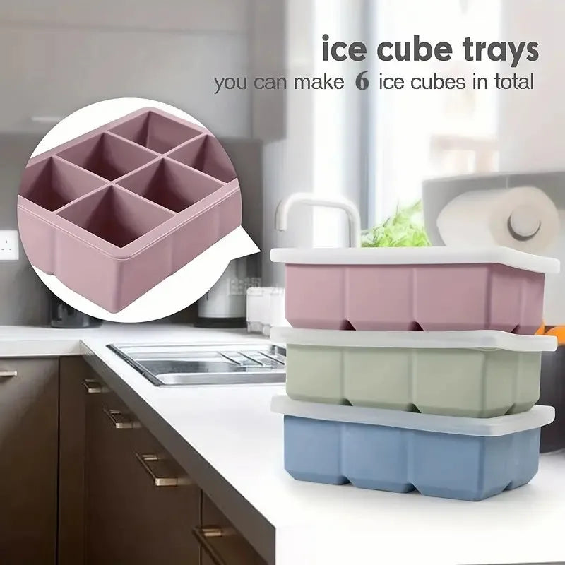 【Hot sales】1pc, Ice Cube Tray With Lid, 6 Cavity Flexible Food Grade Silicone Ice Cube Mold, Ice Trays For Freezer