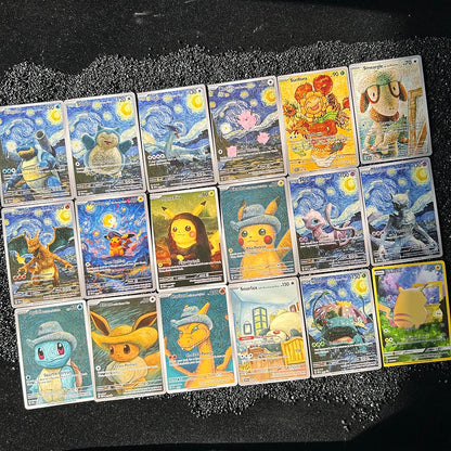 18pcs /setDIY PTCG 2023 SVP EN VAN GOGH PICHU GREY FELT HAT MEWTWO Charizard Self Made Single Card Classic Game Anime Cards Gift