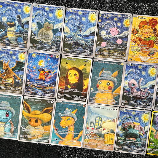 18pcs /setDIY PTCG 2023 SVP EN VAN GOGH PICHU GREY FELT HAT MEWTWO Charizard Self Made Single Card Classic Game Anime Cards Gift