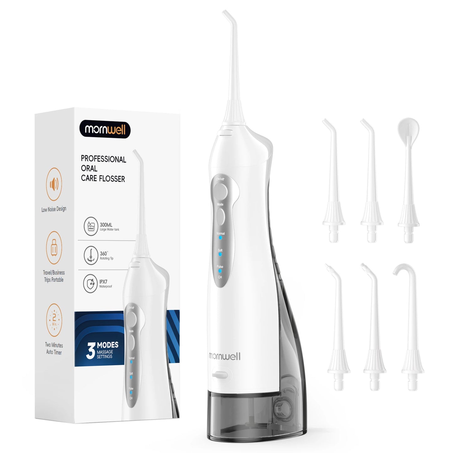 D52 Portable Cordless Water Flosser USB Rechargeable Water Jet Floss Tooth Pick 6 Jet Tip 300ml 3 Modes Teeth Clean for Travel