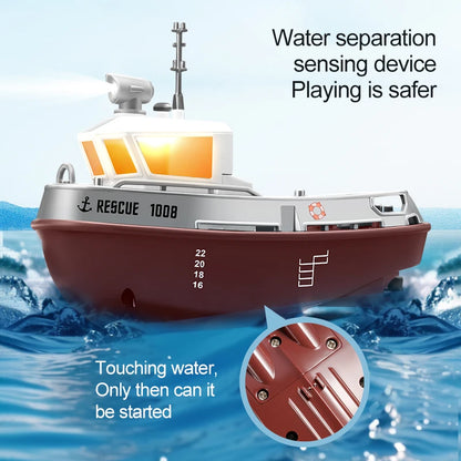 ZWN 1/32 RC Boat With Lights Powerful Dual Motor 2.4G Long Range Wireless Remote Controlled Tugboat Model Toy for Boy Girl Gifts