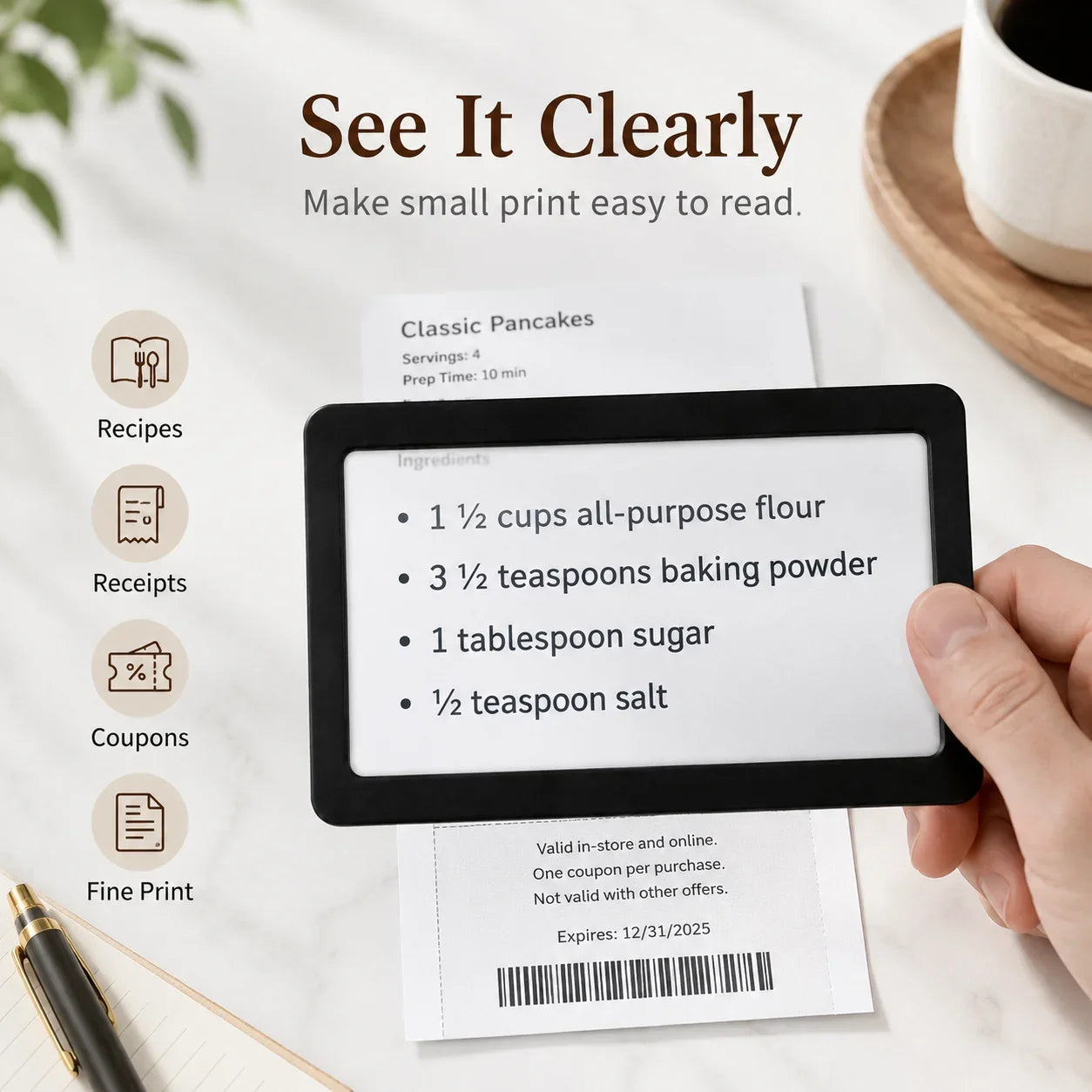 1-10pcs Portable Card-Sized Magnifying Glass Slim Pocket Magnifier for Reading Small Text,Receipts Fine Print,for Everyday Use