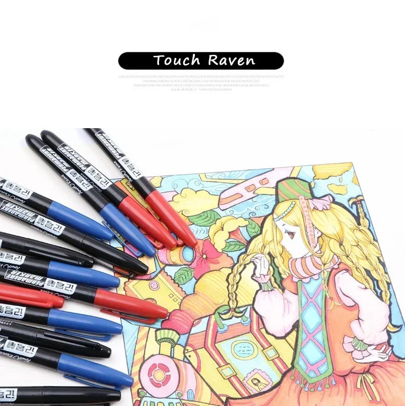 6-20PCs/Set PermanentMarker Pen Fine Point Waterproof Markers Thin Nib Crude Nib Black Blue Red Ink 1.5mm Fine Color Marker Pens