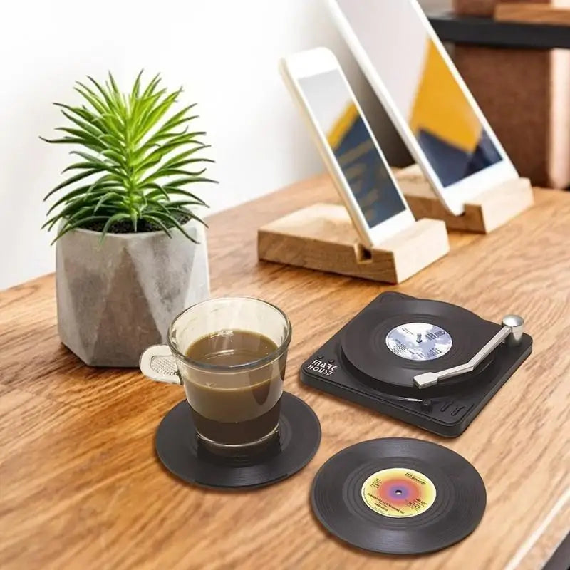 New 6/4/2PCS Retro Vinyl Record Cup Coaster Anti-slip Coffee Coasters Heat Resistant Music Drink Mug Mat Table Placemat Decor