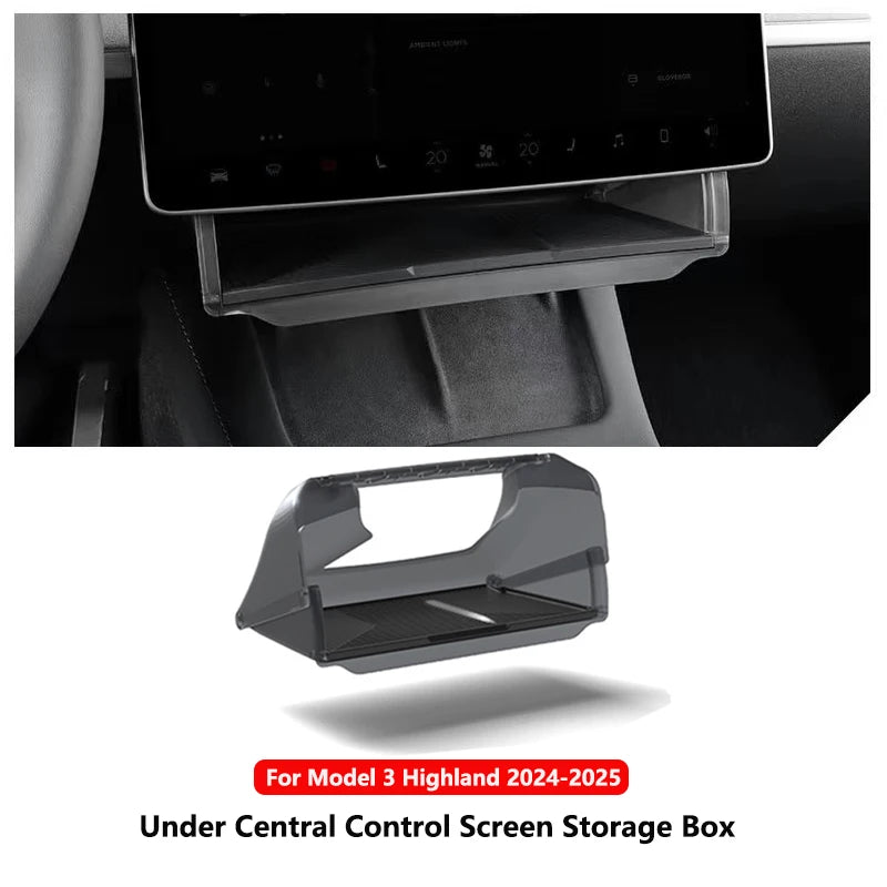Center Console Screen Under Storage Box For Tesla Model 3/Y Juniper 2019-2026 Center Hidden Storage Organizer Tray Accessories