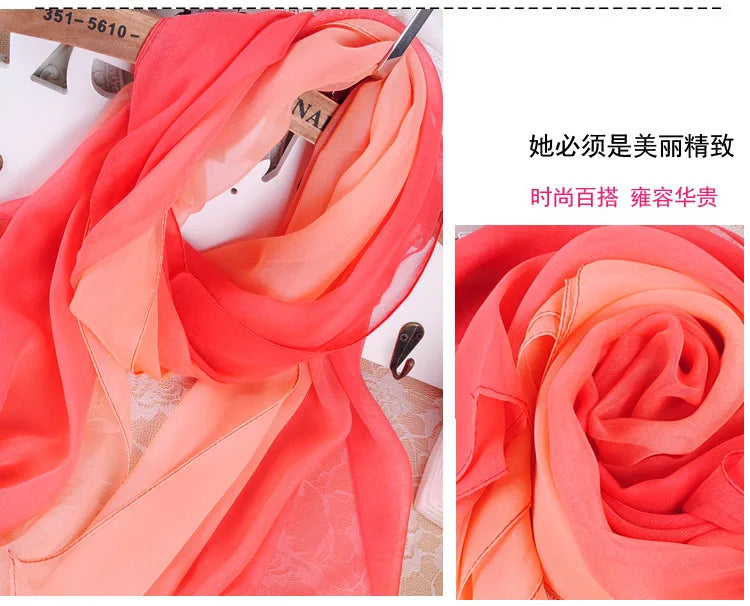 Four Seasons Thin Soft Chiffon For Women Silky Gradient Printing Beach Georgette Scarf Shawls Long Wraps Beach Sunscreen Hijab