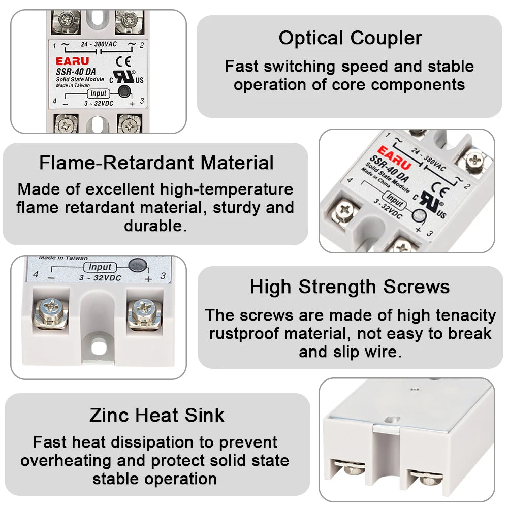 Solid State Relay Single Phase SSR-25DA SSR-40DA SSR-40AA SSR-40DD SSR 10/25/40/60/80/100A DD DA AA for PID Temperature Control