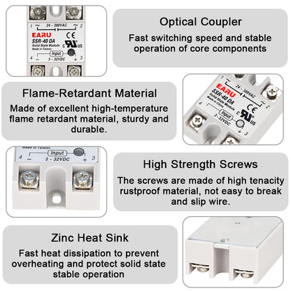 Solid State Relay Single Phase SSR-25DA SSR-40DA SSR-40AA SSR-40DD SSR 10/25/40/60/80/100A DD DA AA for PID Temperature Control