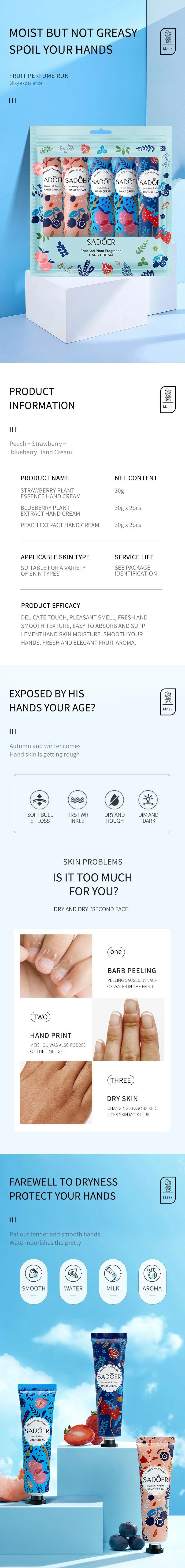 5Pcs/Pack Fruit Plant Fragrance Hand Cream Sets Moisturizing Lasting Repair Anti Dry Hand Lotion Sets Hands Skin Care Products