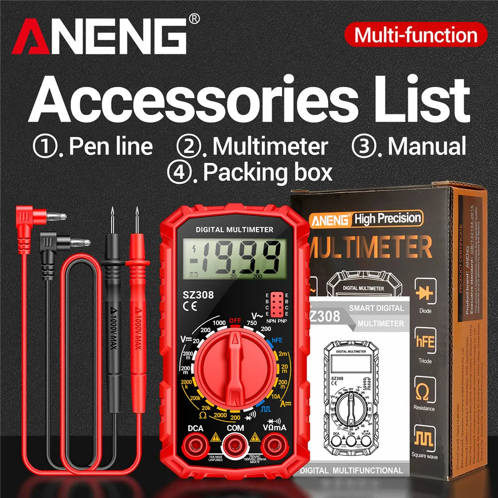 ANENG SZ308 1999 Count Digital Multimeter AC/DC High-Precision Multi-function Voltage Current Resistance Multimeter Tester Tools