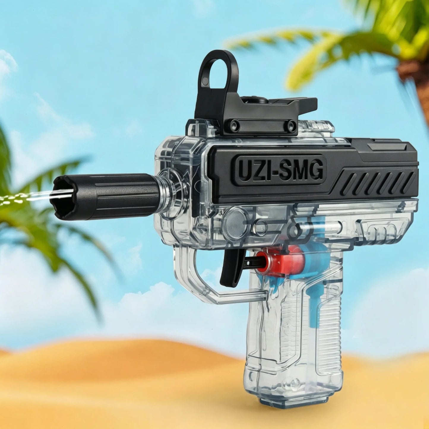 Transparent UZI Water Gun Manual High Pressure Auto Slide Bore Water Blaster Summer Beach Pool Fight Toy Gifts for Kids Adults