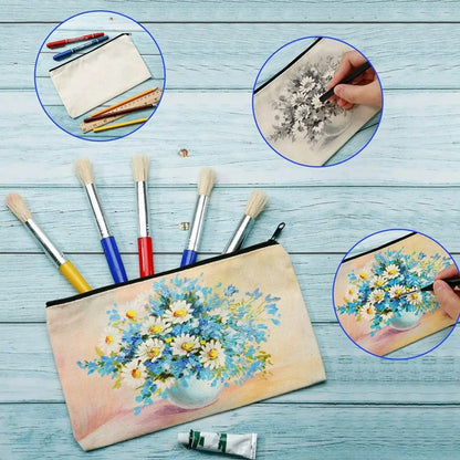 5pcs Blank Canvas Zipper Pouch Bulk, Makeup Bag Pencil Case For Cosmetic & DIY Crafts, Independence Day