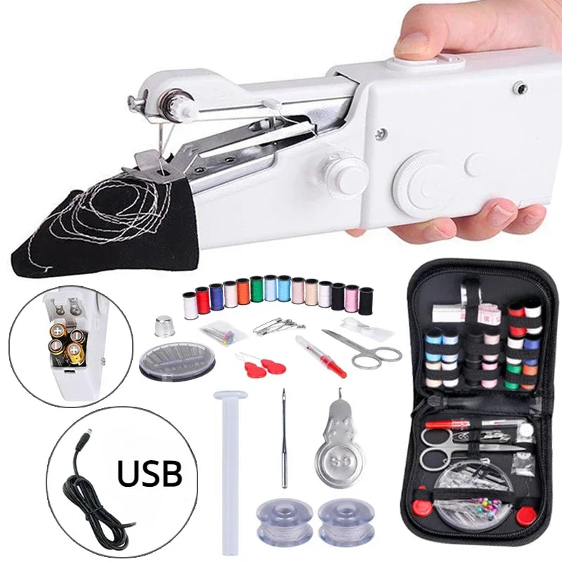 Portable Manual Sewing Machine Handheld Rope-free Electric Quick Build DIY Apparel Supplies Arts Crafts Home Garden Embroidery
