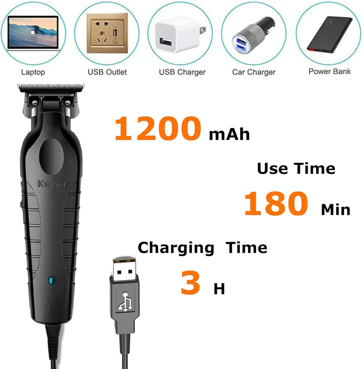 Kemei 2299 Professional Men's Hair/Beard Trimmer with Zero Gap Hair Clipper and T-Shaped Blade, Cordless Charging
