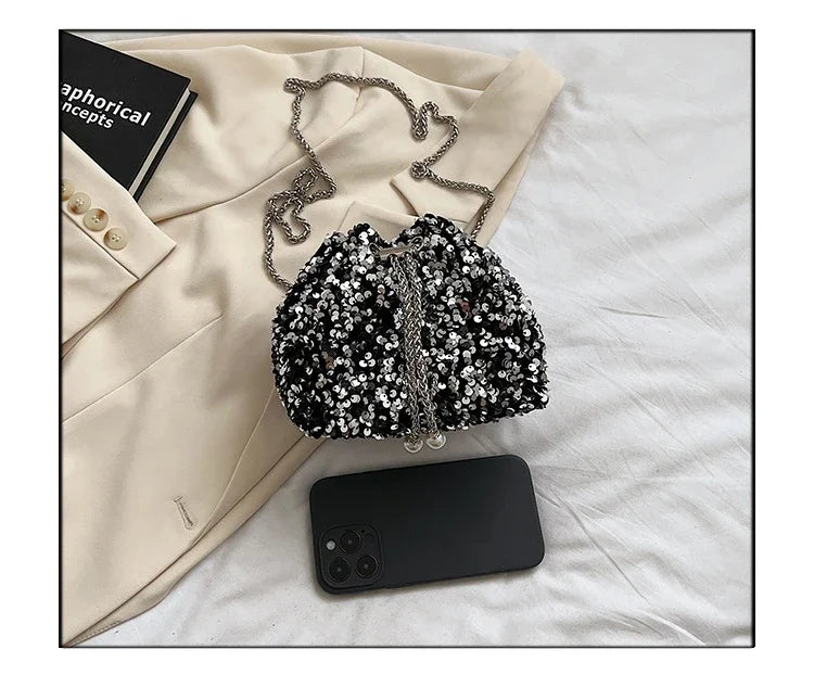 Crossbody Bags Sequin Women's New Korean Bucket Bag Bright Eyes Style Fashion Crossbody Dinner Single Shoulder Bags