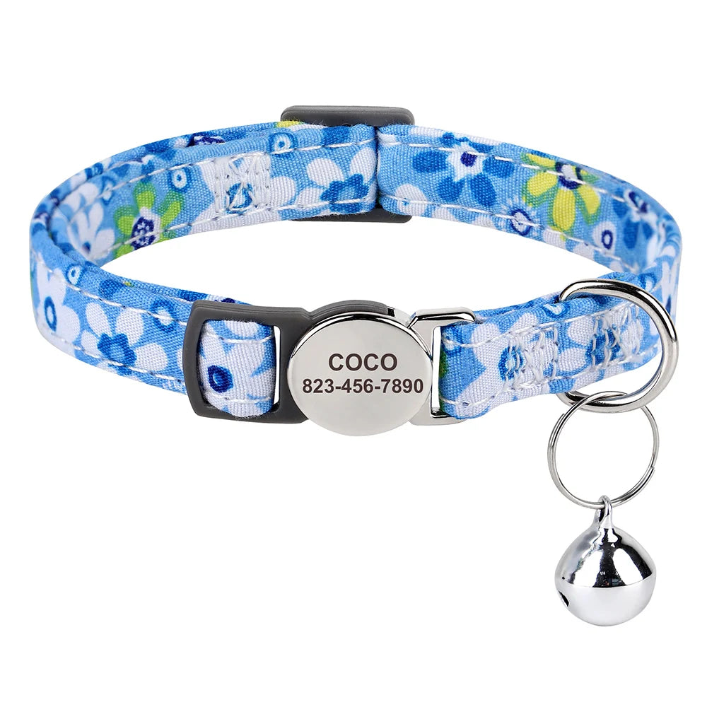 Personalized Printed Cat Collar Adjustable Kitten Puppy Collars With Free Engraved ID Nameplate Bell Anti-lost Cats Collars