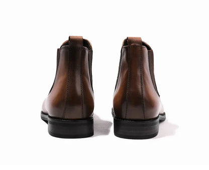 Men's Brown Pointed Toe Dress Boots - Handmade Chelsea Slip-Ons