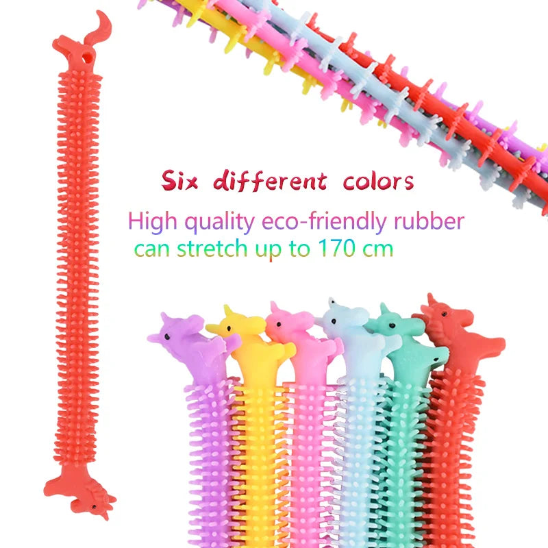 6-24pcs Funny Unicorn Pull Worm Stretch String TPR Rope Kids Birthday Party Favors Gift Children Stress Relief Fidget Toys