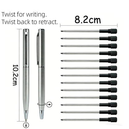 Mini Stainless Steel Metal Ballpoint Pen with 10 Replacement Refills Set, Portable Pocket Ballpen Compact Short Pen for Wallet