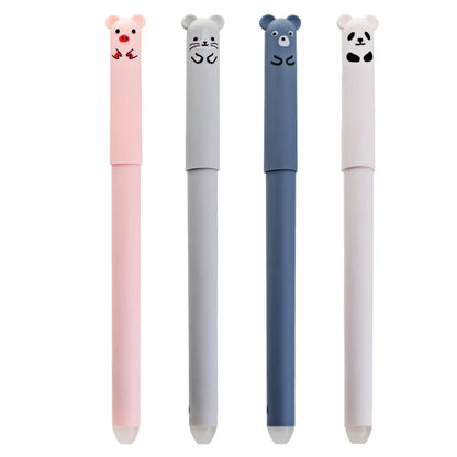 12pcs Animals Panda Erasable Gel Pen 0.5mm Blue Black Erasable Pen Refills Rods Washable Handle School Supplies Stationery