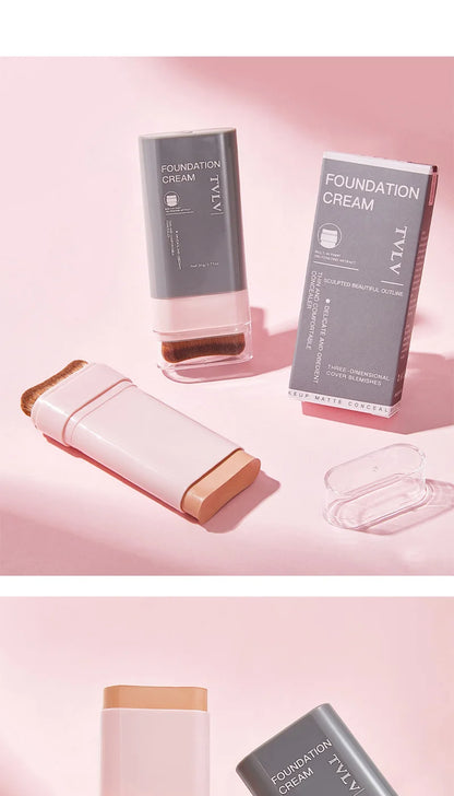 TVLV Concealing Foundation Stick: 5 Shades with Built-In Brush - Cream Finish, Lightweight and Waterproof Formula,