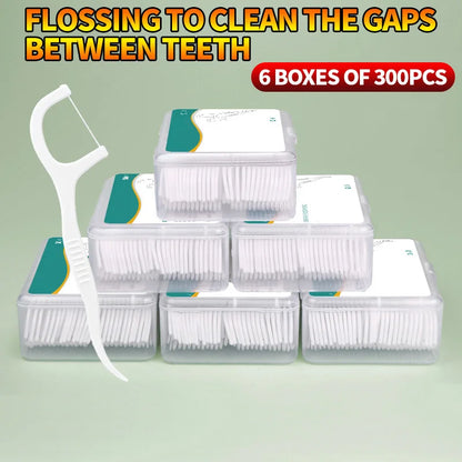 300PCS - Fine and smooth polymer disposable dental floss stick, toothpick, interdental cleaning supplies