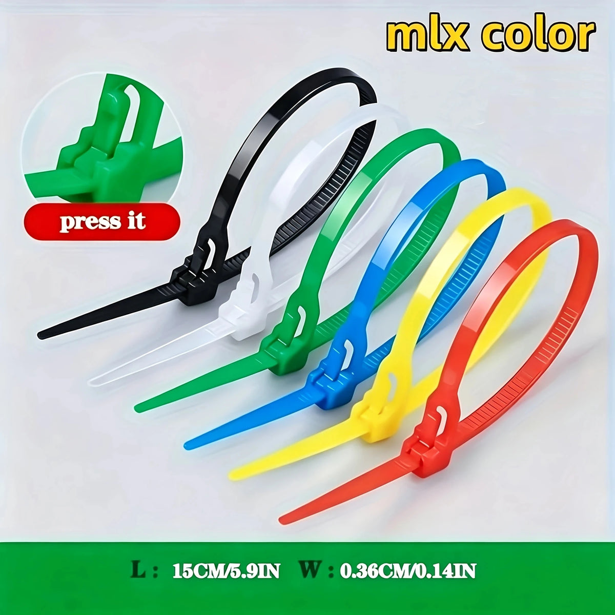 100 Reusable Cable Ties, Cable Lock Loop Nylon Ties Removable, Recyclable, Mixed Colours, Black, White