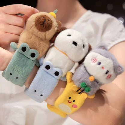 Capybara Slap Snap Wrap Capibara Plushie Wristband Bracelet Kawaii Cute Dog Cat Plush Toy Hand Ring Creative Funny Gift