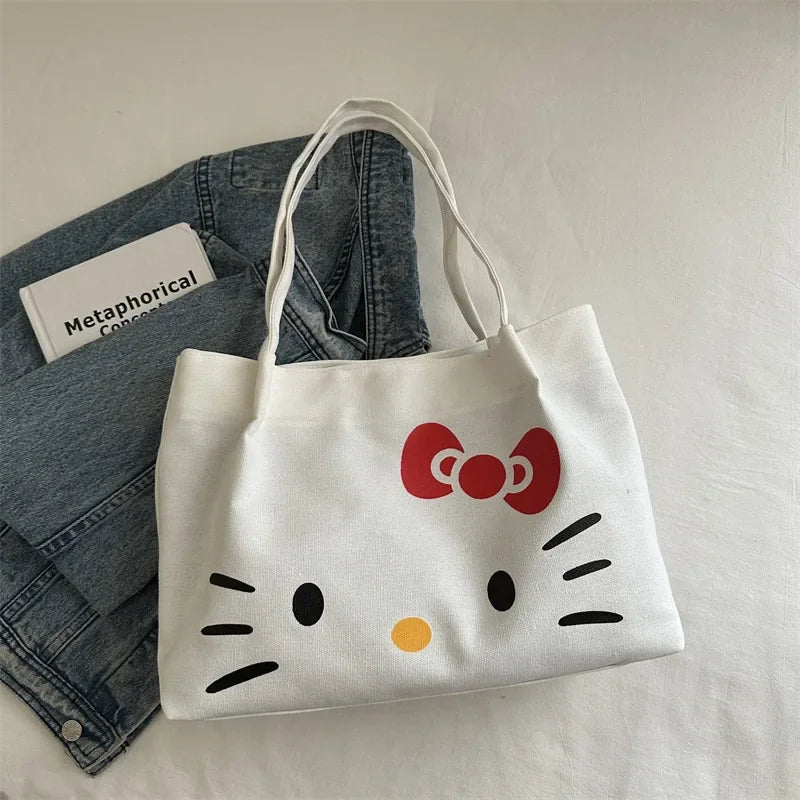 Cute Canvas Bag Hello Kitty Women's Canvas Handbag - Large Cute Cartoon Shoulder Bag Fashion Multi functional Commuter Handbag