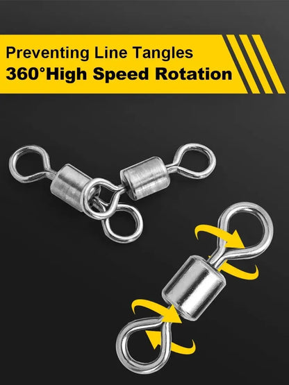 250pcs/Set Fishing Connector 2 4 6 8 10 Fishing Barrel Bearing Rolling Swivel Solid Ring Lures Fishing Accessories