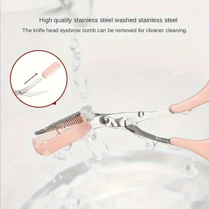 3-Piece Eyebrow Trimmer Set, Scissors and Comb, Stainless Steel Shaver, Eyelash Beginner Makeup Tool, Removal Accessories