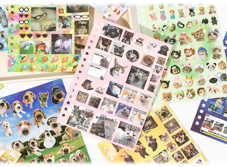 Cute Pets Theme Sticker Book 30 Sheets/Bag with Ring Binding for Scrapbooking DIY Collage Material Background Decoration
