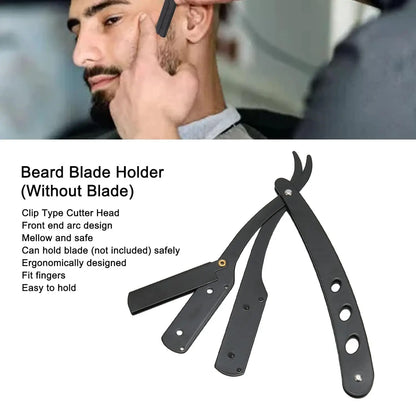 Men Shaving Barber Razor Black Classic Folding Shaving Knife Armpit Hair Pubic Hair Shaver Stainless Steel Straight Razor Holder