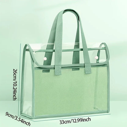 1 large capacity portable transparent waterproof handheld folder, expandable file storage bag, PVC self-adhesive file bag for of