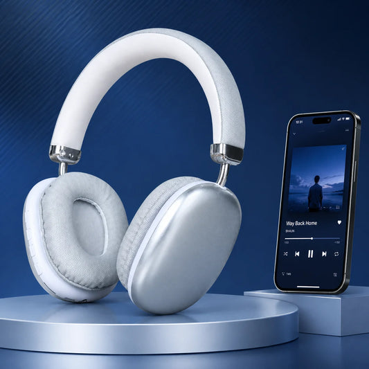 Bluetooth Headphones Over Ear Wireless Headset HiFi Music Gaming Comfortable Mic for iPhone Android PC Silver