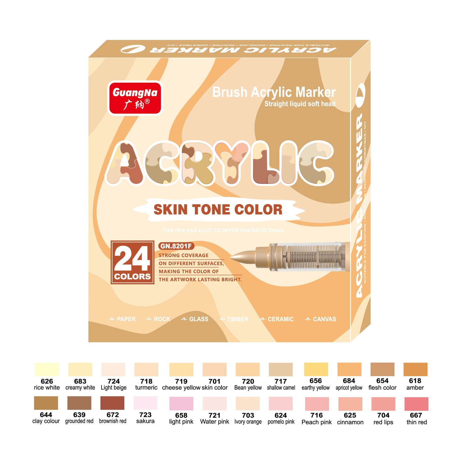 GuangNa 12-72 Colors Soft Brush Acrylic Marker Pen Set,Skin Tone, Macaron color,DIY Hand Drawn,Paint Art Markers pens,GN.8201F/M