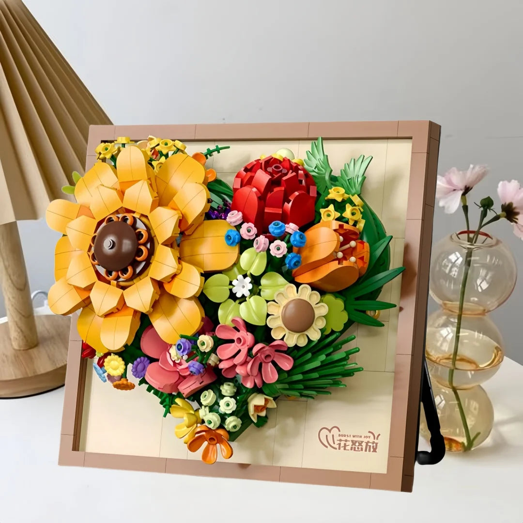KNEW BUILT Innovative Building Block Flower 3D Photo Frame Ornament-Ideal DIY Decor,Gift for Girl,Wall Hanging & Educational Toy